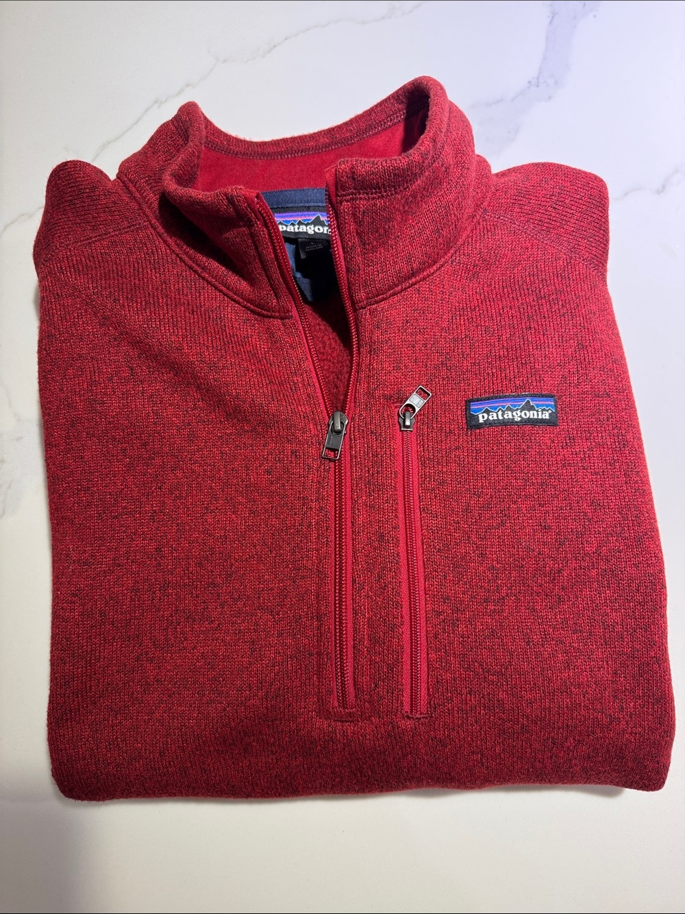Patagonia Men’s Heathered Crimson Zip-Up Sweater